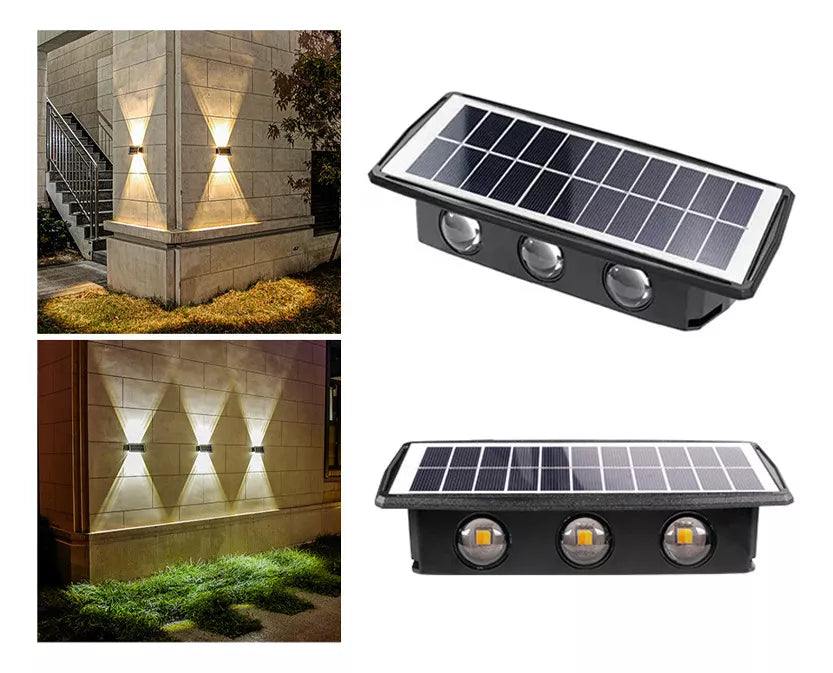 LAMPARA DE 3 LED SOLAR BIFOCAL DE PARED